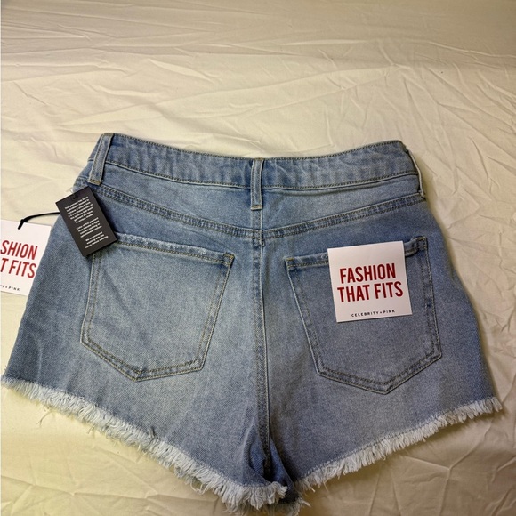 Celebrity Pink Blue High-Waisted Jean Shorts Frayed - Picture 2 of 6